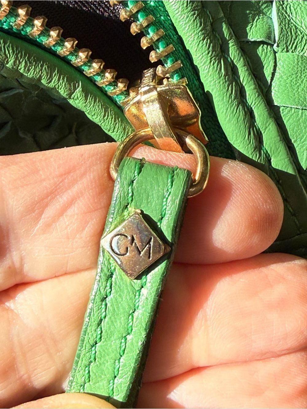 Giorgia Milani Leather Hobo Bag Made In Italy Green Woven - Picture 9 of 11